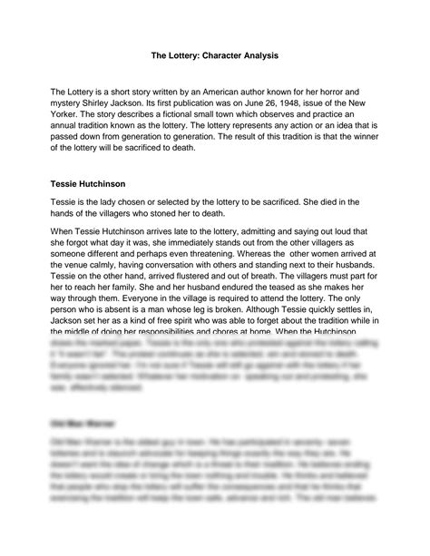 The Lottery Character Analysis .